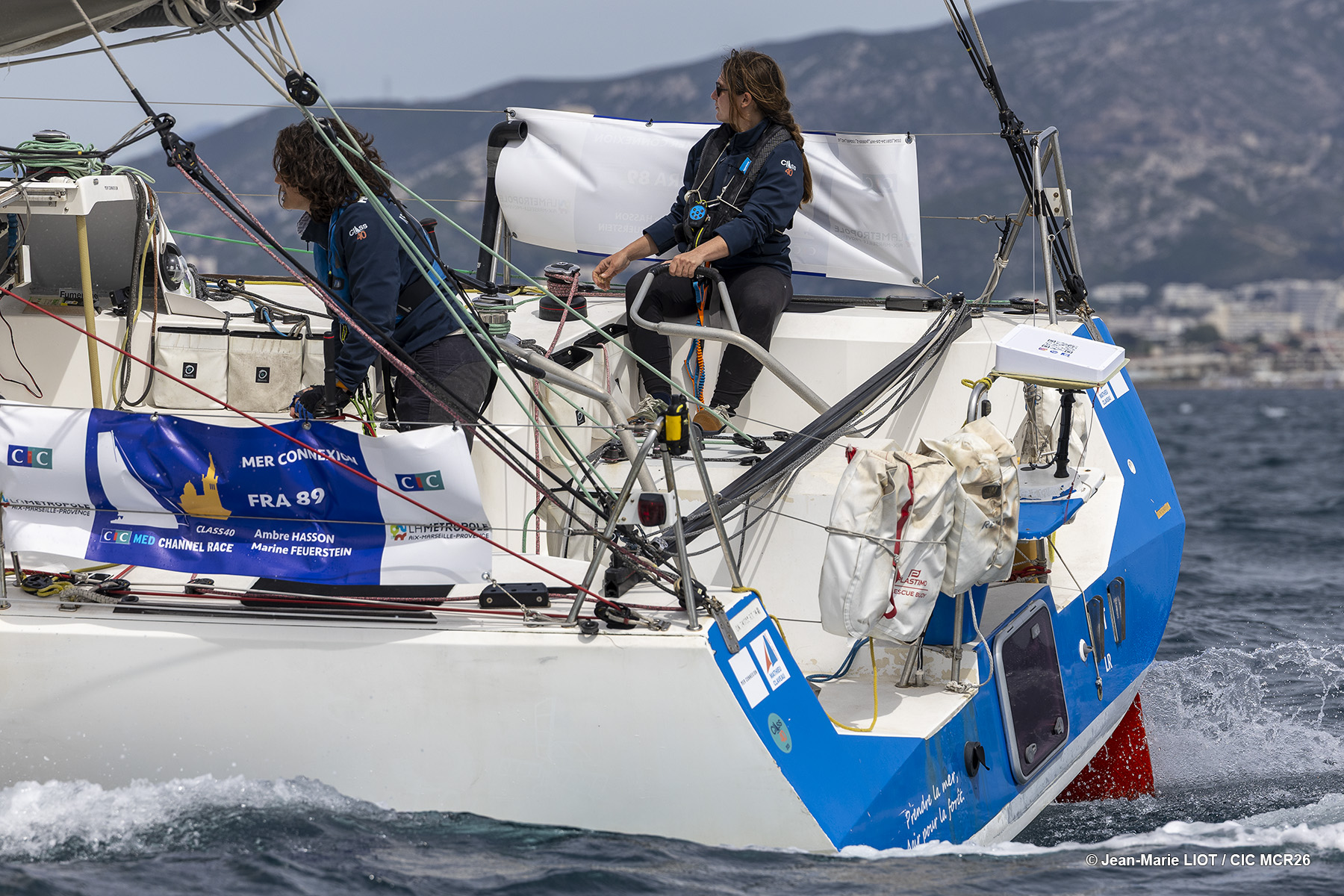 Ambre Hasson helming Mer Connexion with Marine Feuerstein during the CIC Med Channel Race